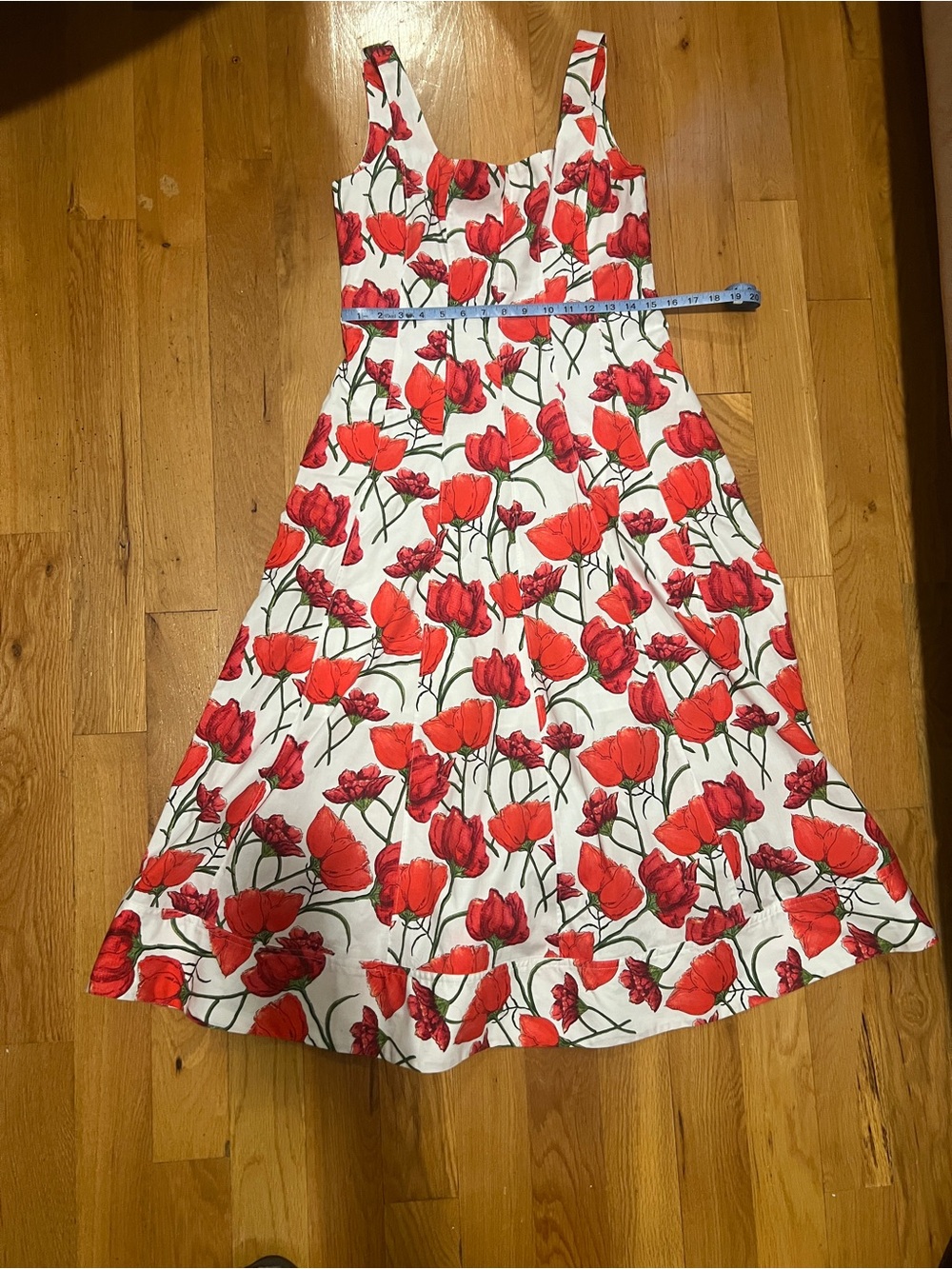 Milly White Midi Dress with Red Floral Print